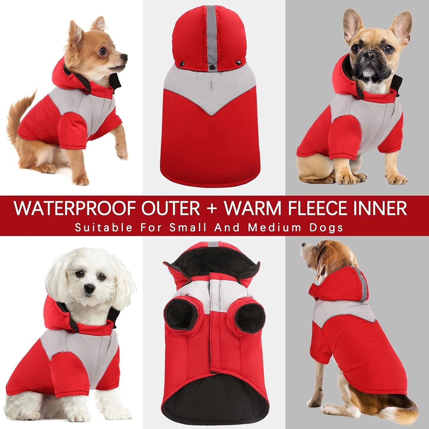 Dog Winter Jacket,Reflective Waterproof Dog Winter Coat Waterproof Warm Outdoor Fleece Cold Weather Coat with Detachable Hat,Pet Pullover Vest Outfit Clothes Apparel for Small Medium Large Dogs