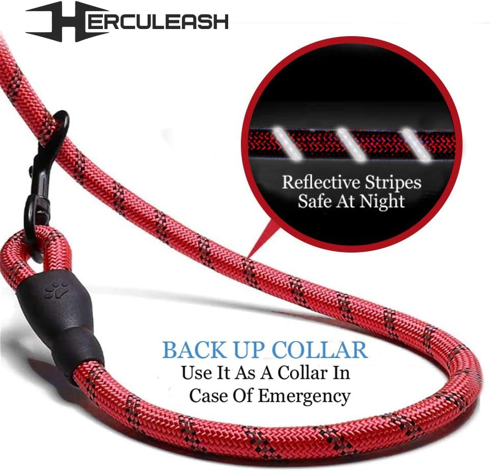 5/6FT Dog Leash and Collar Set with Comfortable Padded Handle- Heavy Duty Highly Reflective Threads Rope Pet Leash for Dogs up to 110Lbs- 5Ft, Red