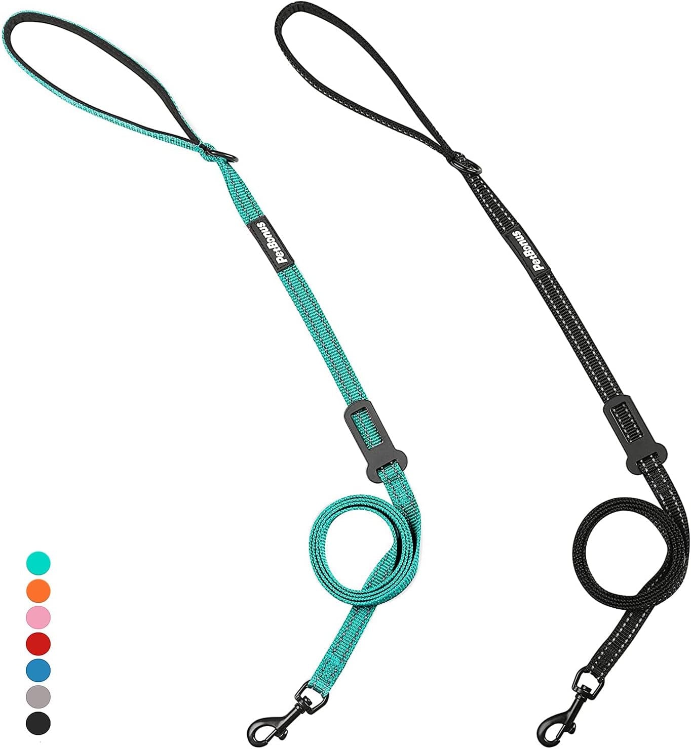 2 Pack Nylon Cat Leash, 5 FT Strong Durable Cat Leash for Walking Training, Reflective Pet Leash with Cat Seat Belt for Cats, Kitten, Kitty (Black, Turquoise)