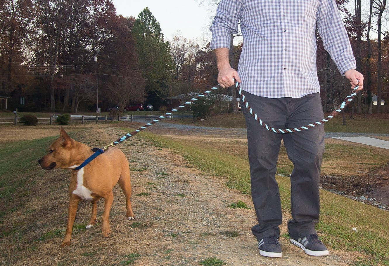 Fms Cotton Rope Leash Lead | 1/2-Inch X 10 Foot for Medium to Large Dogs, Pets (Burgundy, Silver & White) | Handmade in the USA with 100% American Made Rope | Heavy Duty Hardware