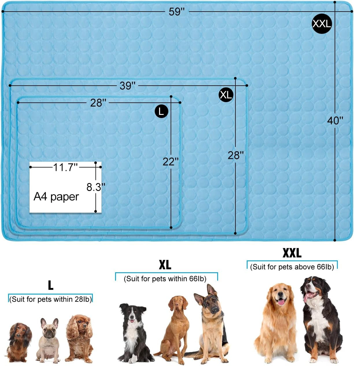 Dog Cooling Mat, Pet Dog Self Cooling Pad, Ice Silk Washable Summer Cooling Mat for Dogs Cats, Kennels, Crates and Beds