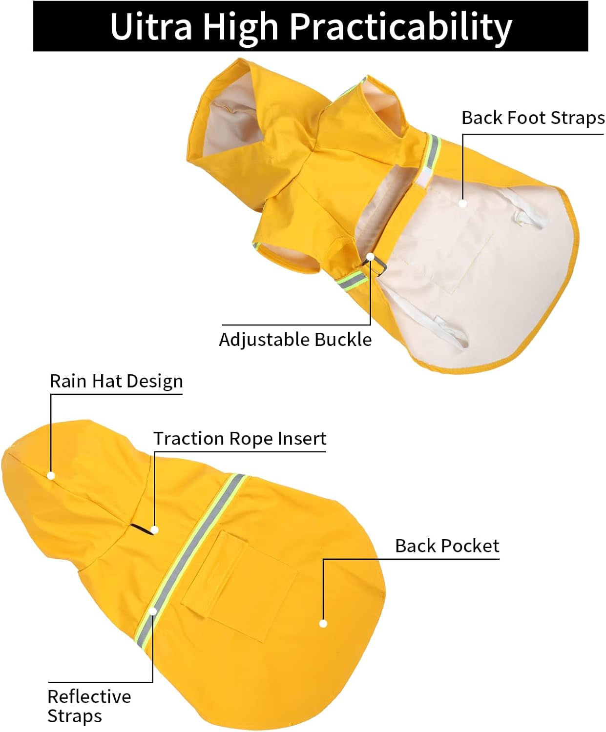 Dog Raincoat Hooded Small Medium and Large,Variety of Colors Available,Dog Rain Jacket Coat,Breathable Lightweight Waterproof Slicker,Reflective Strip Rain Poncho Adjustable Drawstring Dog Raincoats